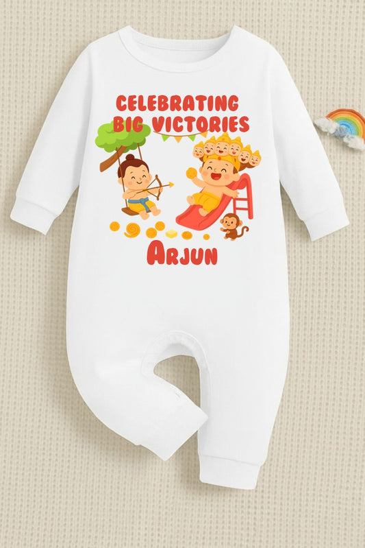 Celebrating Big Victories With Customized Baby Name _ Full White Romper