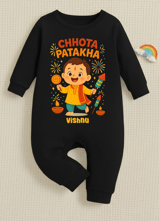 Chhota Patakha With Customized Baby Boy Name  _ Full Black Romper