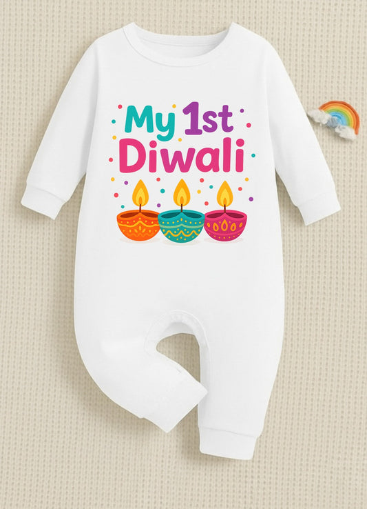 My 1st Diwali  _  Full White Romper
