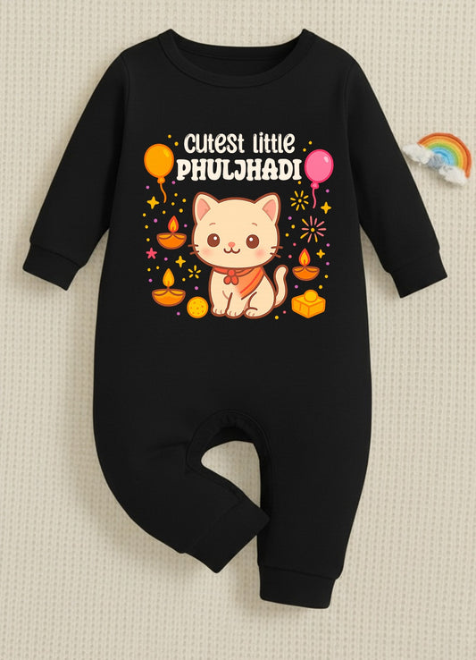 Cutest Little Phuljhadi With Little Cat _  Full Black Romper