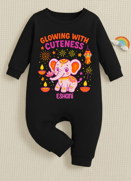 Glowing With Cuteness With Customized Baby Name  _ Full Black Romper