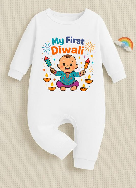 My First Diwali 2 _ Full White Romper