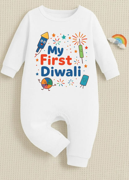 My First Diwali 3 _ Full White Romper