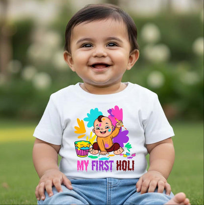 New Born & Baby Clothing | Baby My First Holi T-shirt | Soft Cotton