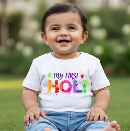 New Born & Baby Clothing | Baby My First Holi T-shirt | Soft Cotton T-shirt