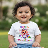 New Born & Baby Clothing | Baby My First Holi T-shirt With Maama & Pappa | Soft Cotton