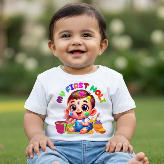 New Born & Baby Clothing | Baby My First Holi | Soft Cotton T-shirt