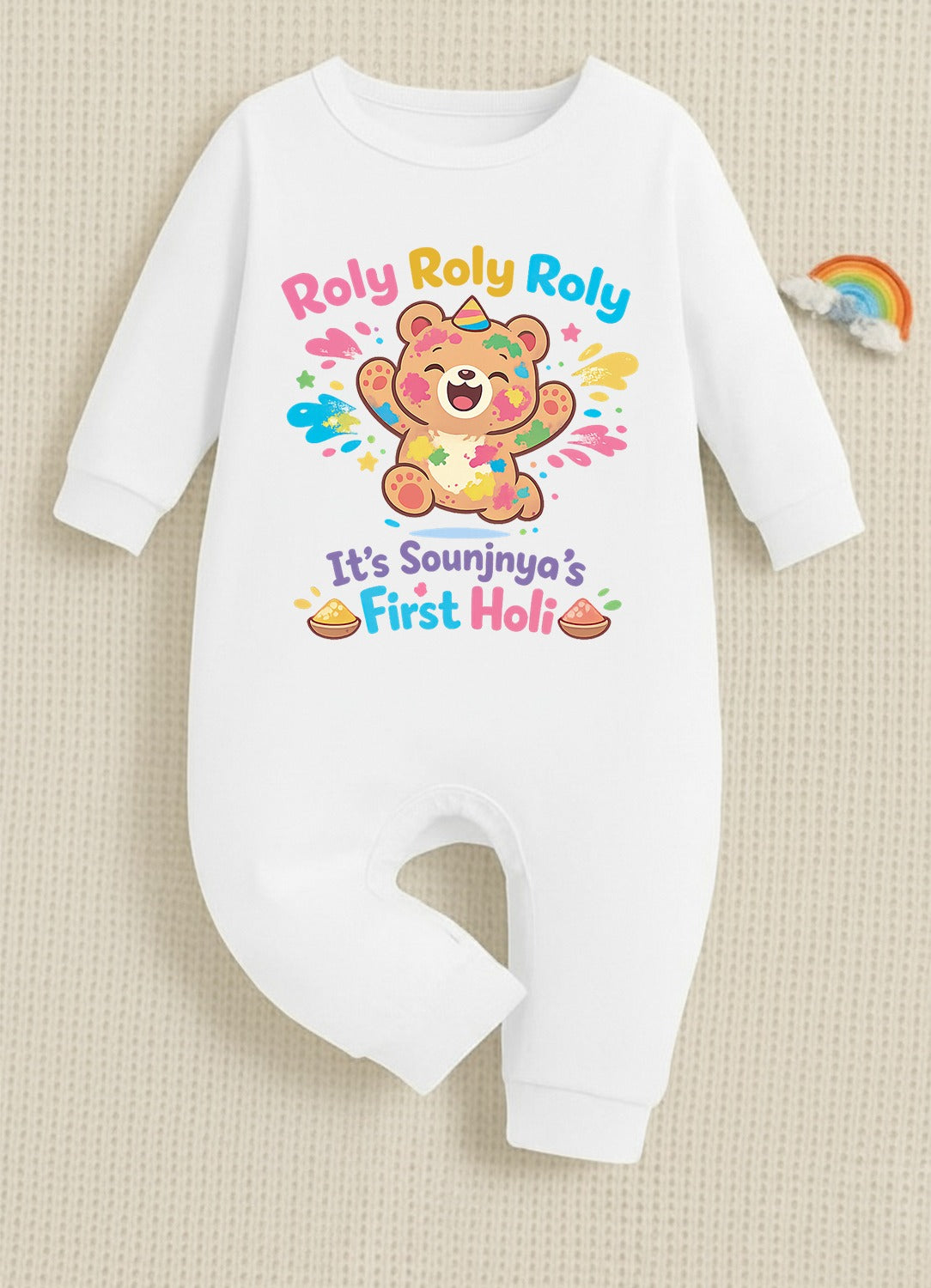 New Born & Baby Clothing | Baby My First Holi Roly Roly Roly First Holi with Customized Baby Name | Soft Dress