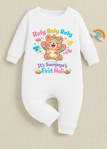 New Born & Baby Clothing | Baby My First Holi Roly Roly Roly First Holi with Customized Baby Name | Soft Dress