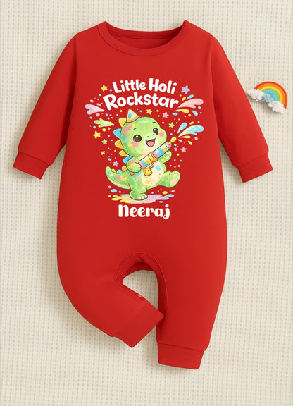New Born & Baby Clothing | Baby My First Holi Little Holi Rockstar with Customized Baby Name | Soft Dress