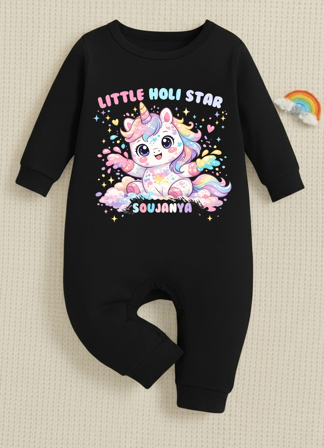 New Born & Baby Clothing | Baby My First Holi Little Holi Sir Black Romper With Customized Baby Name | Soft Cotton