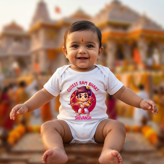 New Born & Baby Clothing | Ram Bhakt with Customized Baby Name White T-shirt  | Soft Cotton