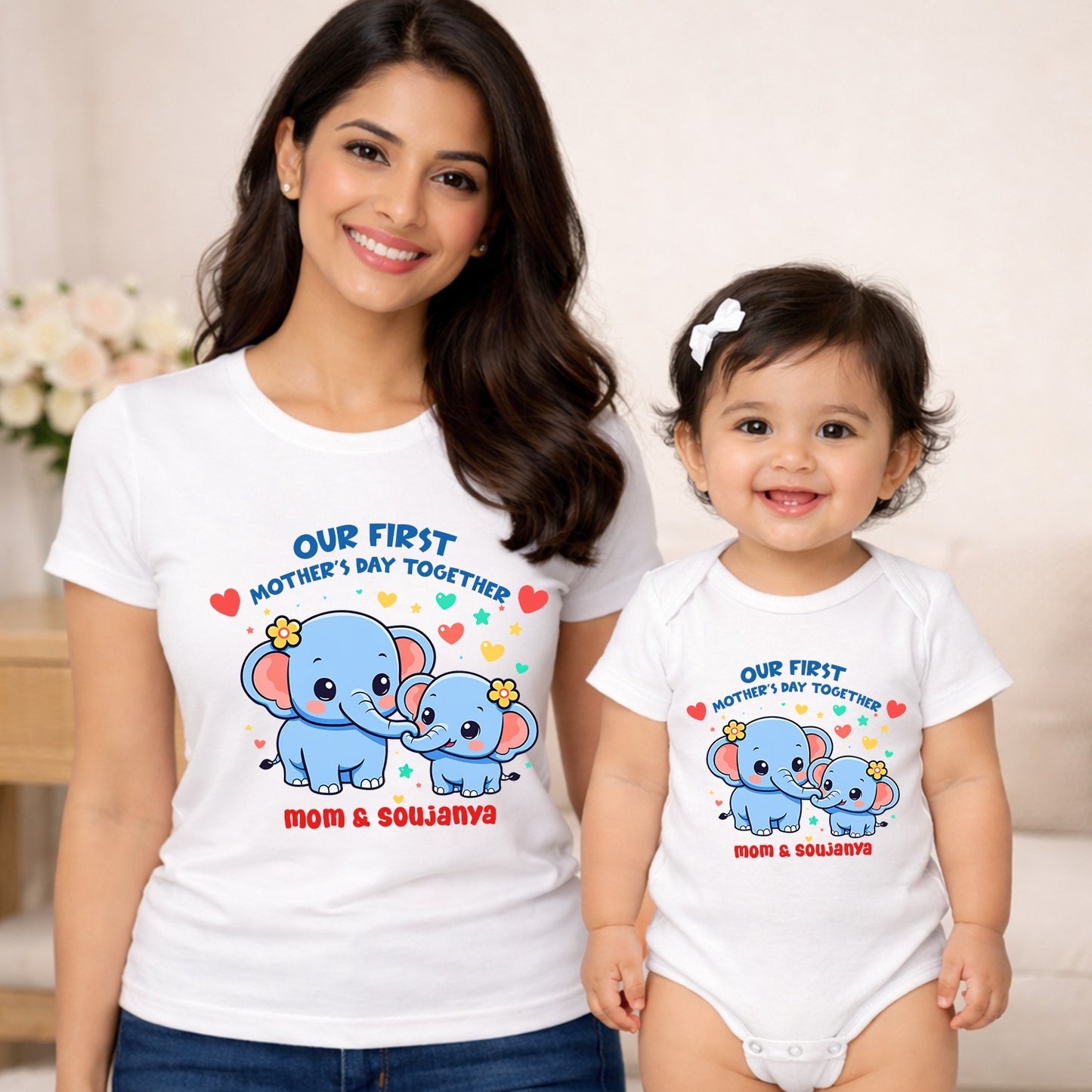 New Born & Baby Clothing | Our First Mother Day Together White Combo | Soft Cotton