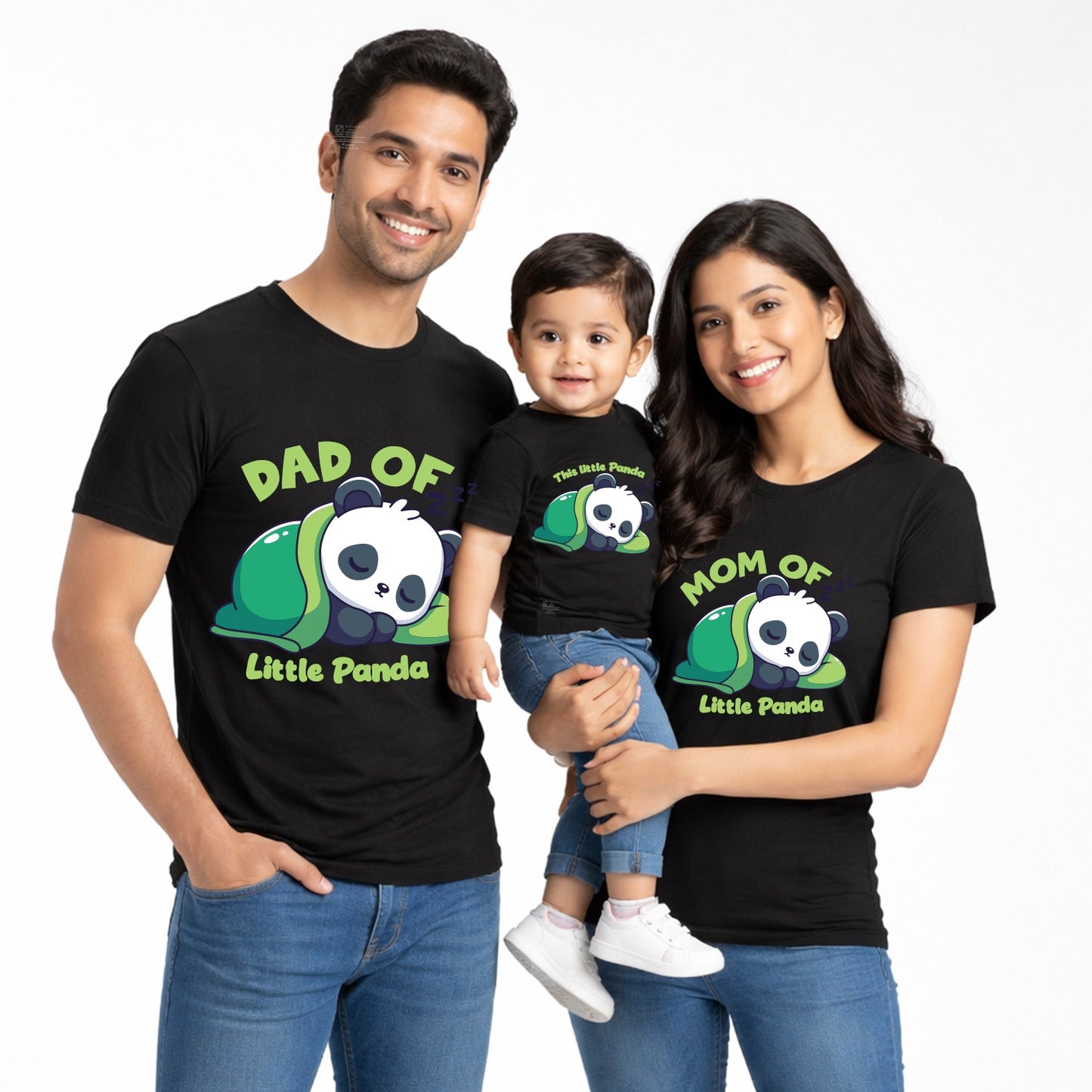 Panda Theme ! Total Family Twinning Black T-shirt