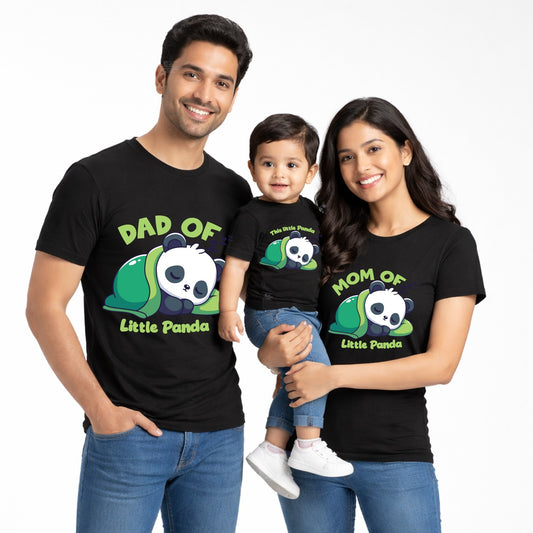Panda Theme ! Total Family Twinning Black T-shirt