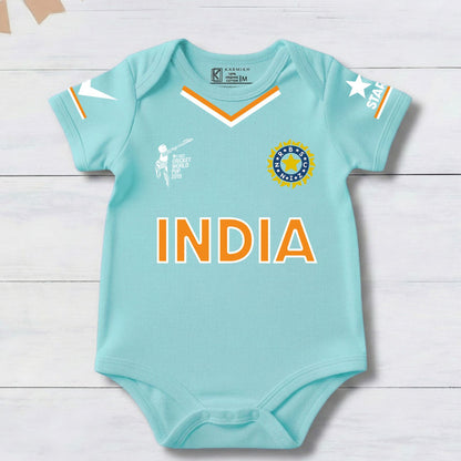 New Born & Baby clothing | Cricketer Blue jersey Baby Photoshoot Outfit for Baby with Customized Baby Name Printed | Light Blue Soft Cotton