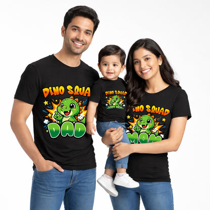 Dino Sqad ..! Total Family Twinning Black T-shirt