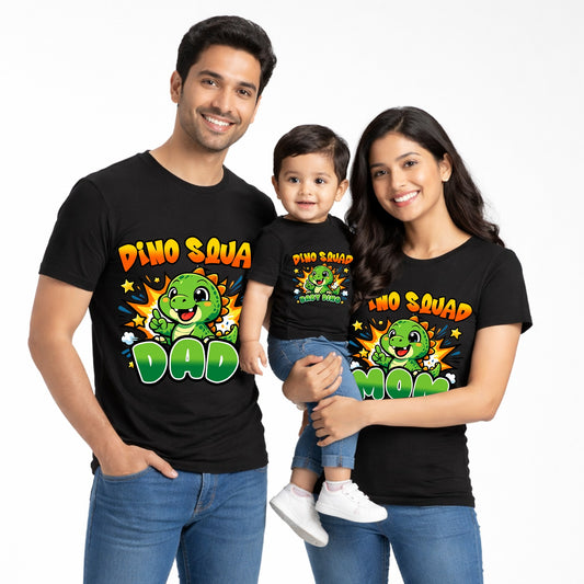 Dino Sqad ..! Total Family Twinning Black T-shirt