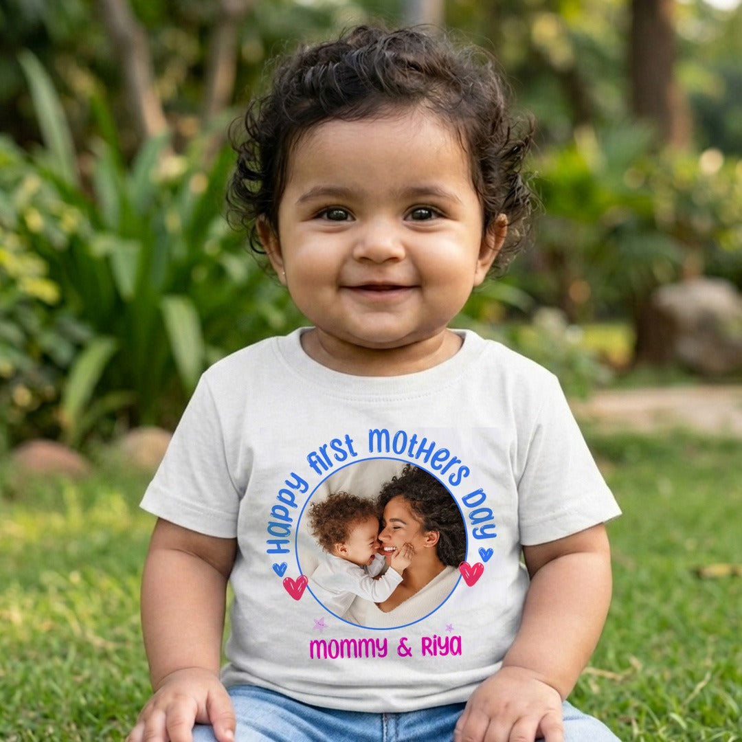 Happy First Mothers Day with baby name _white  t-shirt
