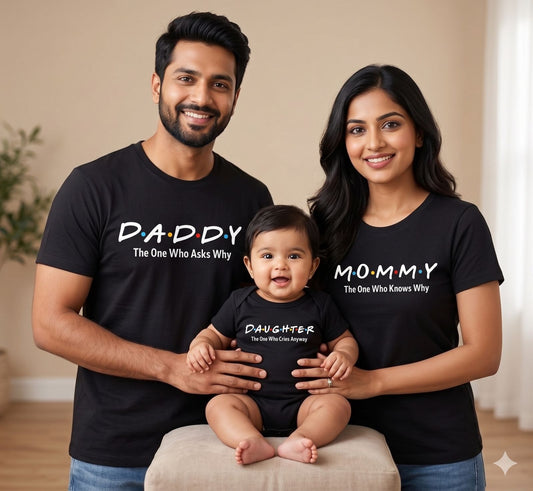 New Born & Baby Clothing | Mommy Daddy Daughter Black T-shirts & Bodysuit Combo | Soft Cotton