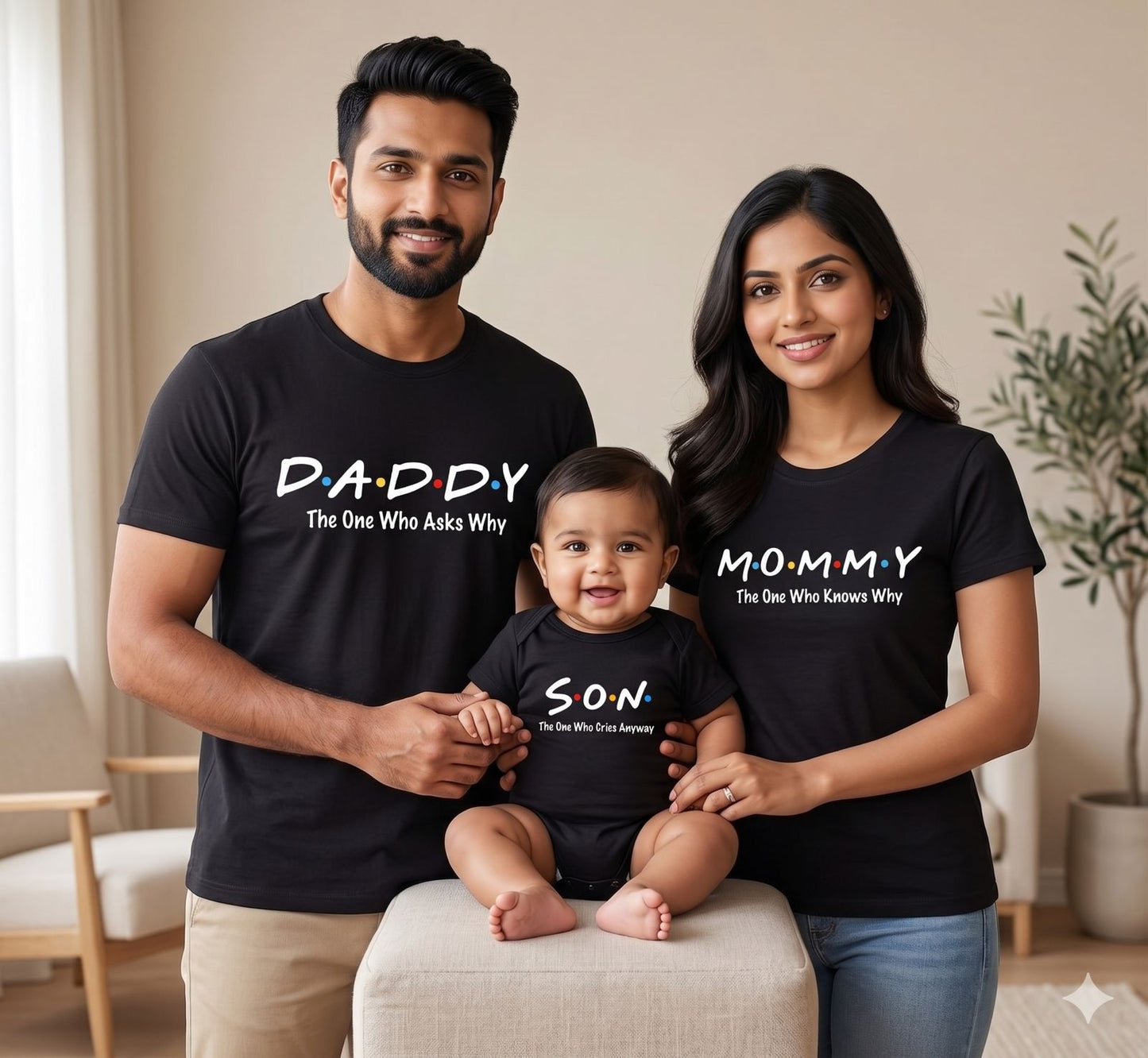 New Born & Baby Clothing | Mommy Daddy Son T-shirts & Bodysuite Black Combo | Soft Cotton