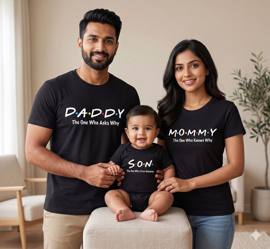 New Born & Baby Clothing | Mommy Daddy Son T-shirts & Bodysuite Black Combo | Soft Cotton