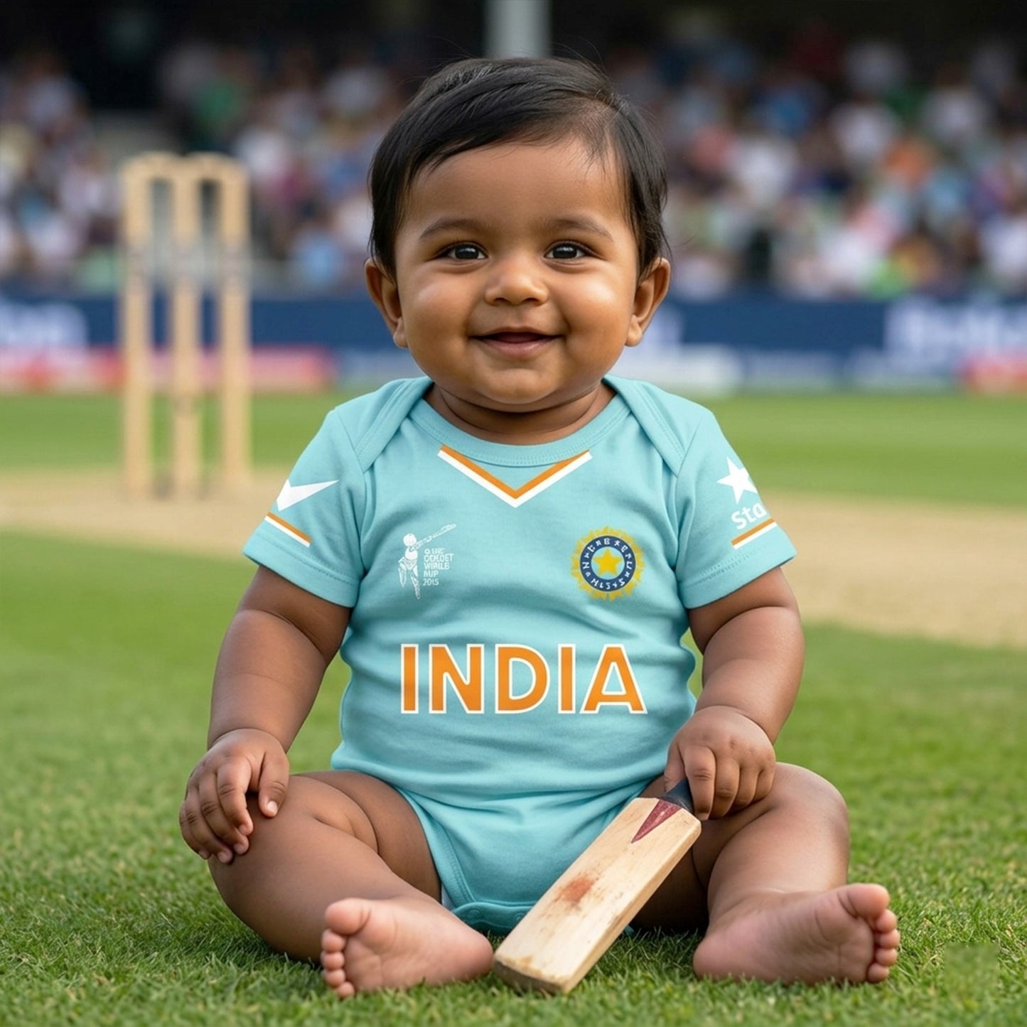 New Born & Baby clothing | Cricketer Blue jersey Baby Photoshoot Outfit for Baby with Customized Baby Name Printed | Light Blue Soft Cotton