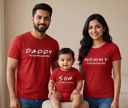 New Born & Baby Clothing | Mommy Daddy Son T-shirts & Bodysuite Red Combo | Soft Cotton