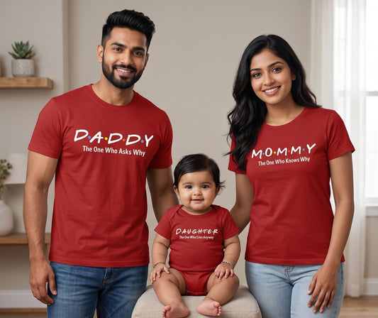 New Born & Baby Clothing | Mommy Daddy Daughter T-shirts & Bodysuite Red Combo | Soft Cotton