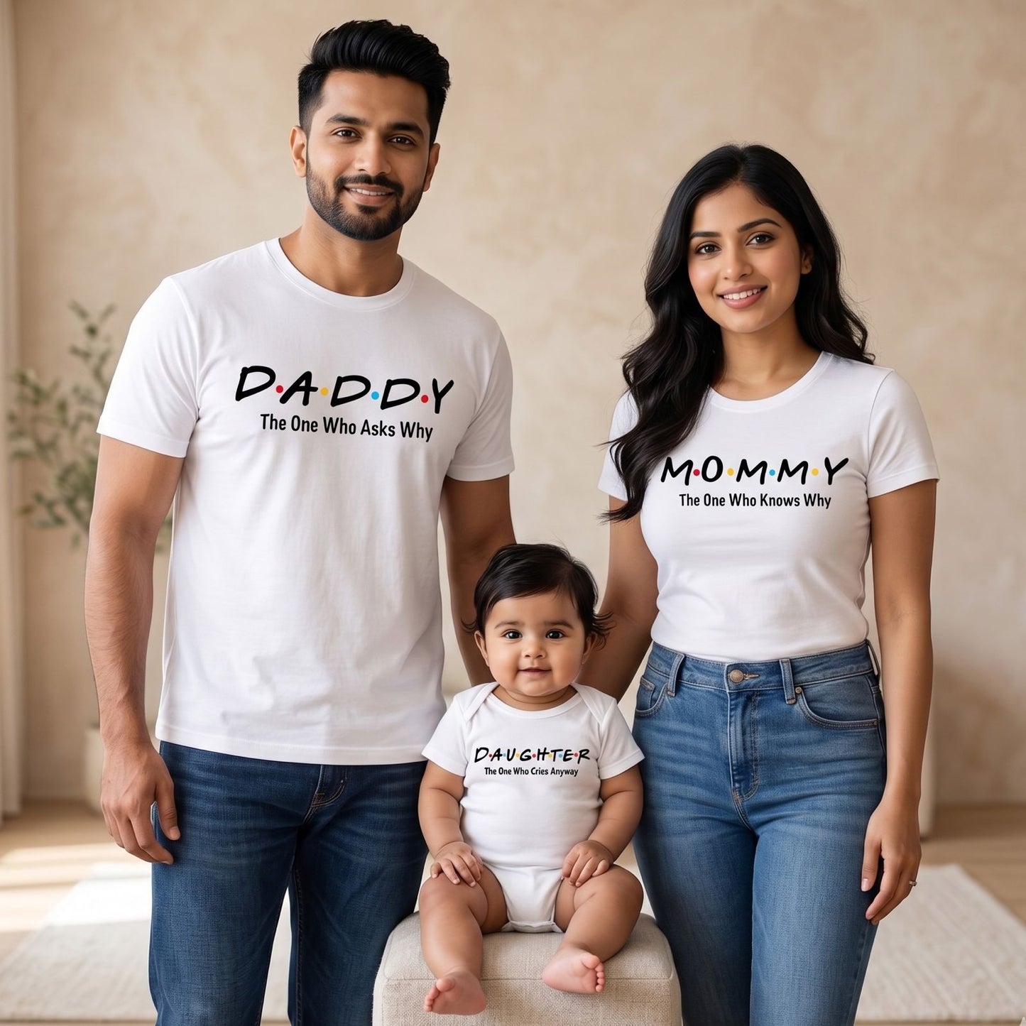 New Born & Baby Clothing | Mommy Daddy Daughter  T-shirts & Bodysuite White Combo | Soft Cotton