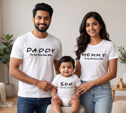 New Born & Baby Clothing | Mommy Daddy Son T-shirts & Bodysuite White Combo | Soft Cotton