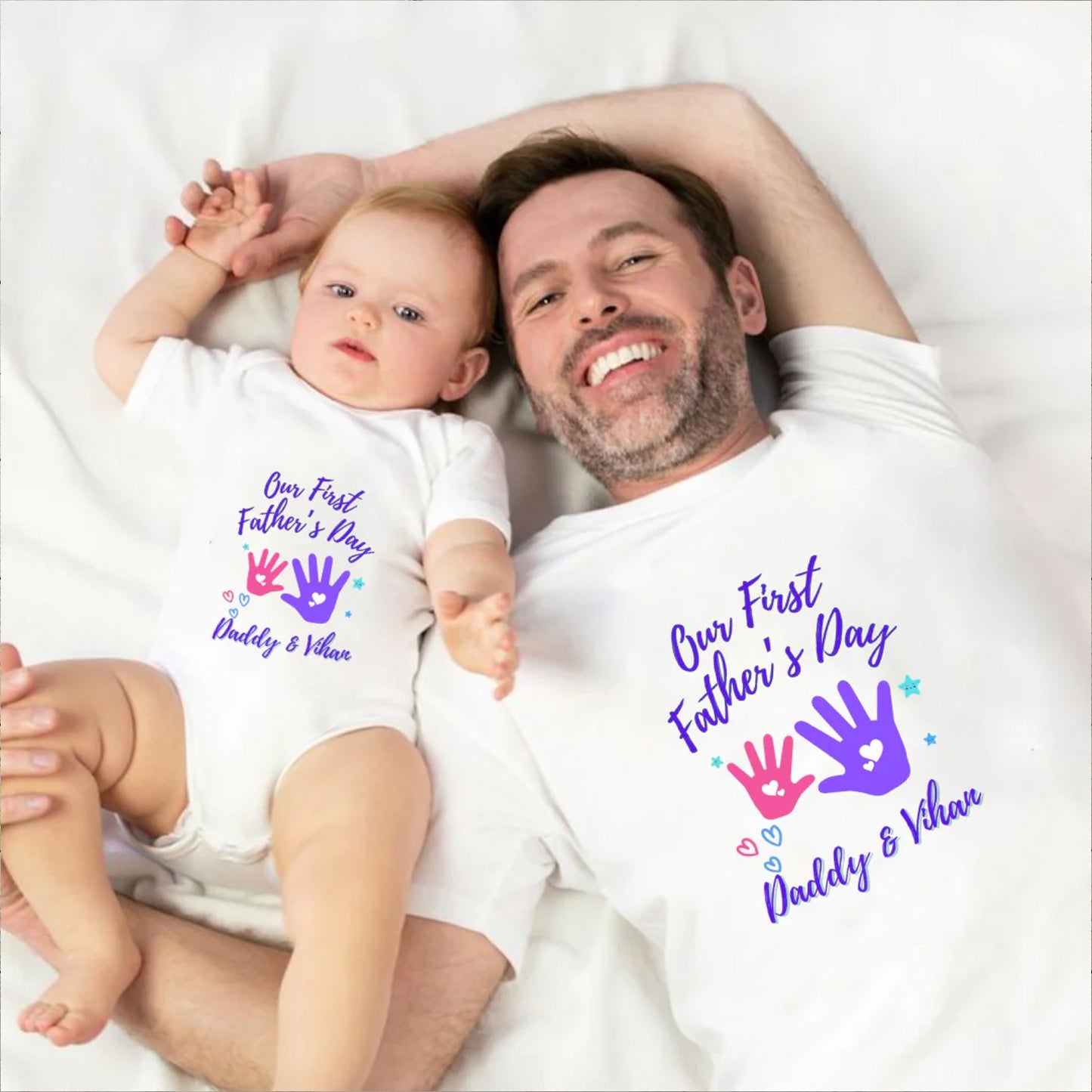 New Born & Baby Clothing | Sets Handprin Twinning Sets T-shirt and onesie With Customised Baby Name | Soft T-shirt