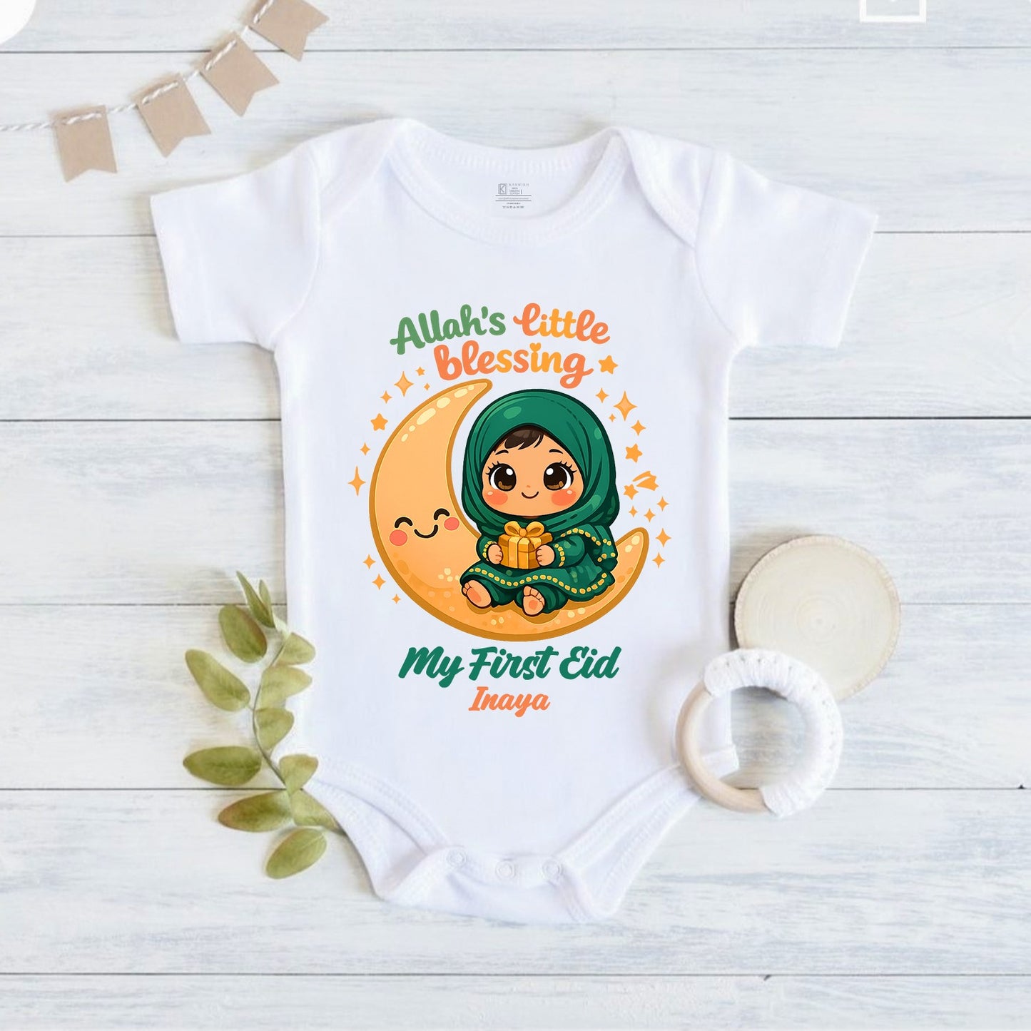 Newborn & Baby Clothing | Allah's Little Blessing My First Eid Dress Romper With Personalized Baby Name | Soft Cotton