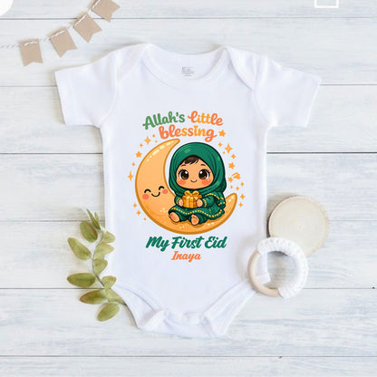 Newborn & Baby Clothing | Allah's Little Blessing My First Eid Dress Romper With Personalized Baby Name | Soft Cotton