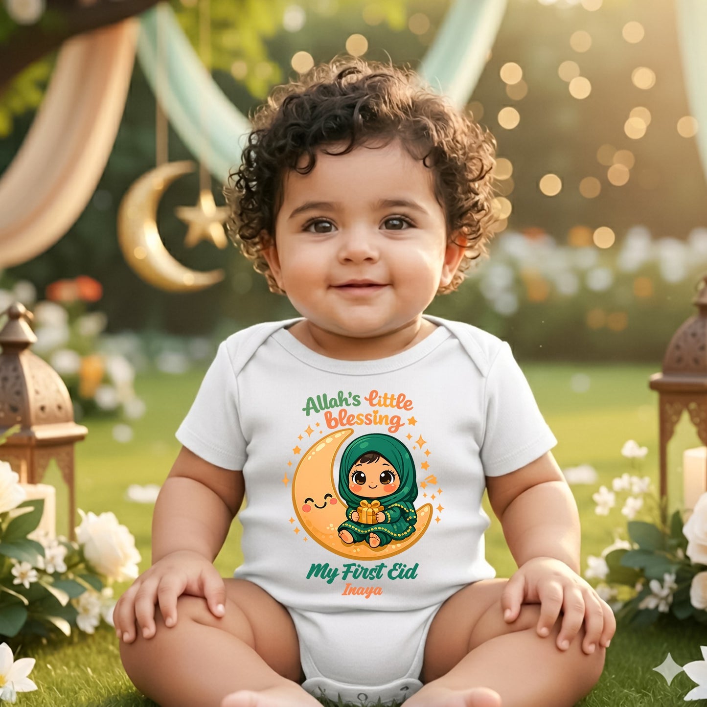 Newborn & Baby Clothing | Allah's Little Blessing My First Eid Dress Romper With Personalized Baby Name | Soft Cotton