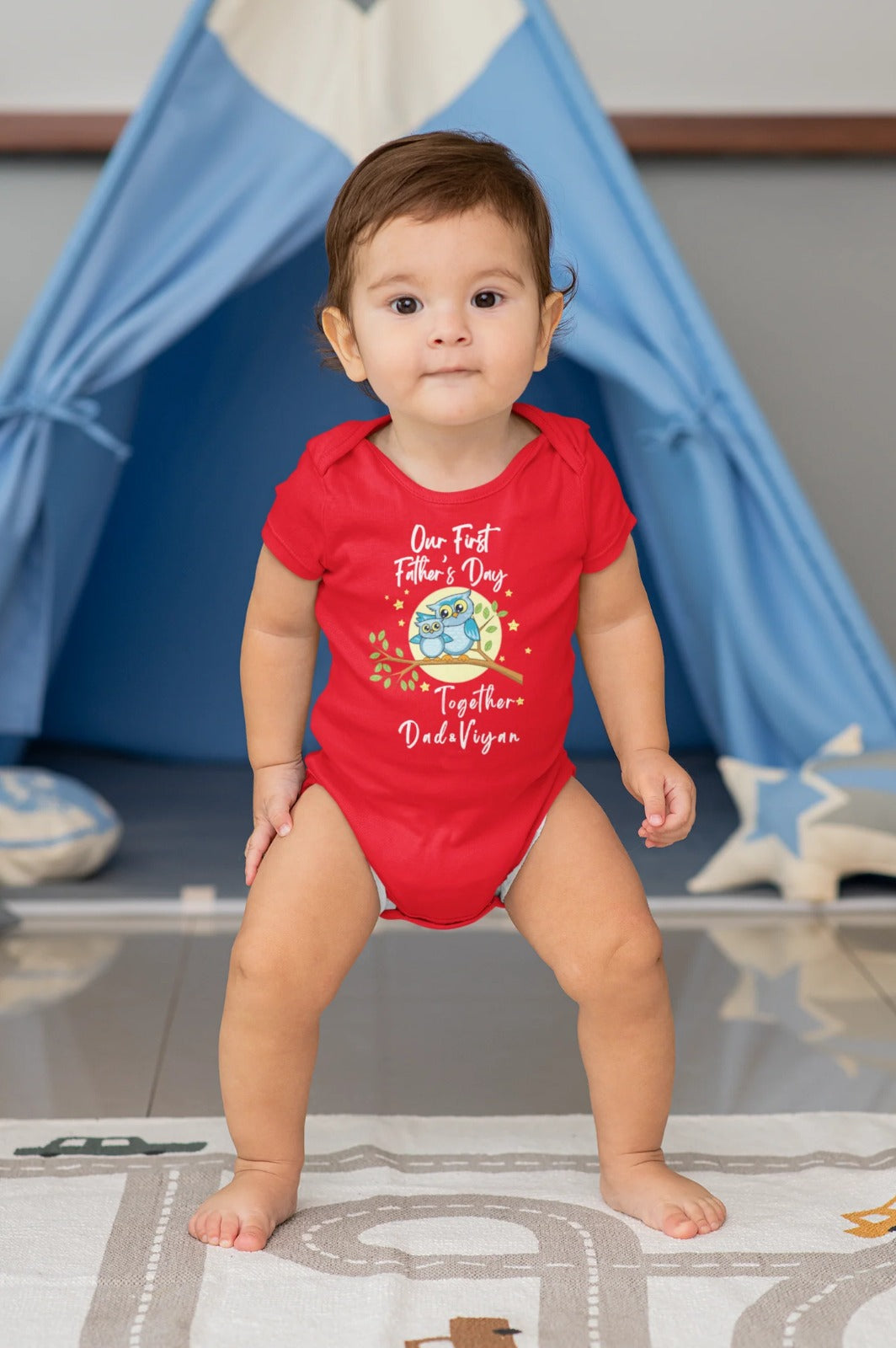 Father's Day customized baby name _red onesie