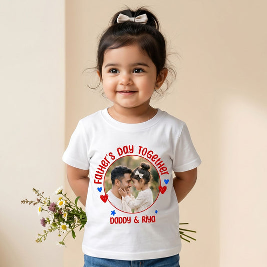New Born & Baby Clothing | Fathers Day Together Daughter Customized Image & Name White T-shirt | Soft T-shirt