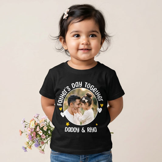 New Born & Baby Clothing | Fathers Day Together Daughter Customized Image & Name Black T-shirt | Soft T-shirt