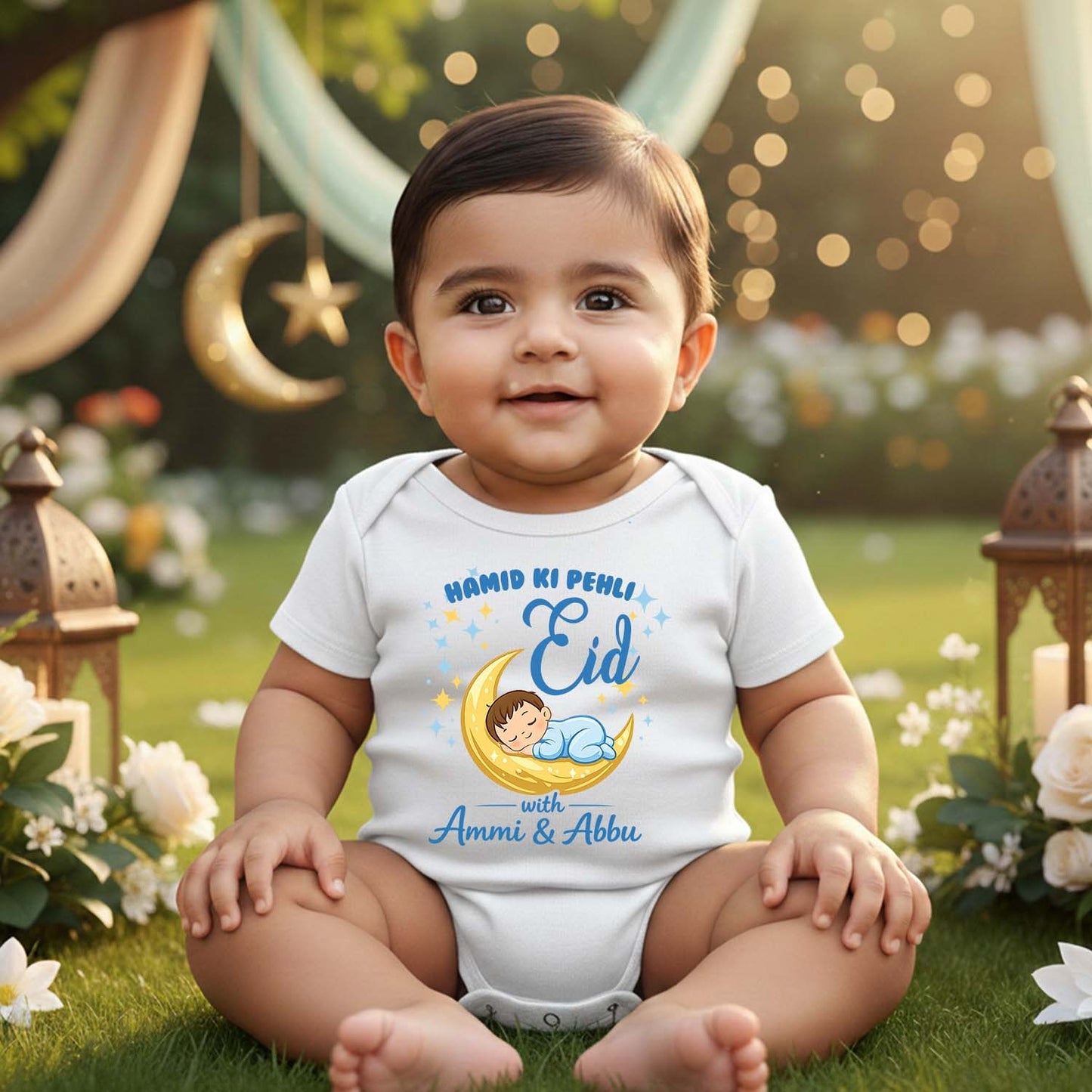 Newborn & Baby Clothing | Baby's First Eid With Ammi & Abbu With Customized Baby Name | Soft Cotton