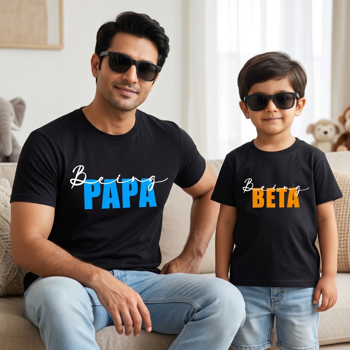 New Born & Baby Clothing | Being Papa Being Beta Together Father & Son Twinning Black Sets | Soft T-shirt