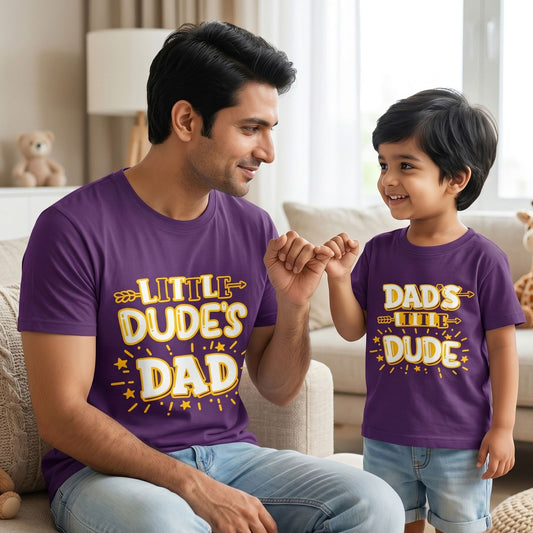 New Born & Baby Clothing | Little Dude's Father & Son Twinning Purple Sets | Soft T-shirt