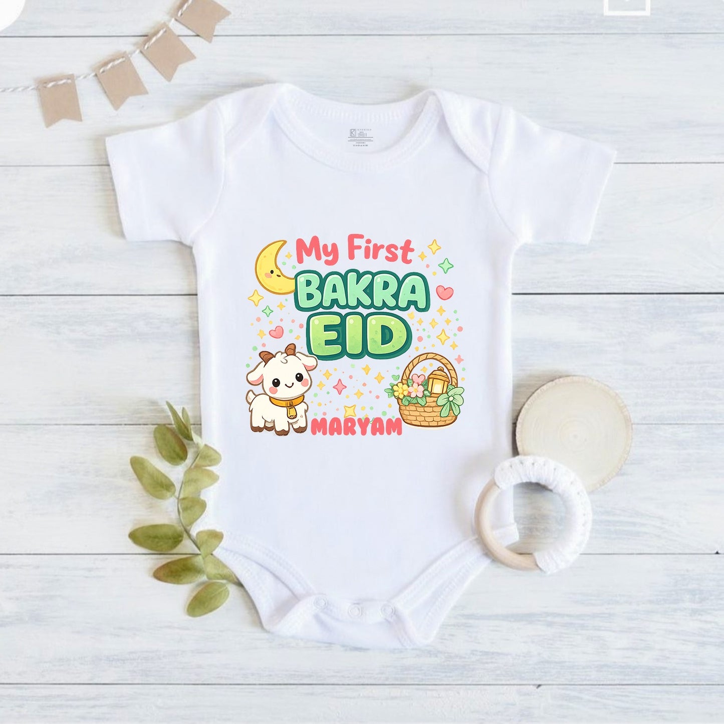 Newborn & Baby Clothing | My First Bakra Eid White Dress Romper With Personalized Baby Girl Name | Soft White Cotton
