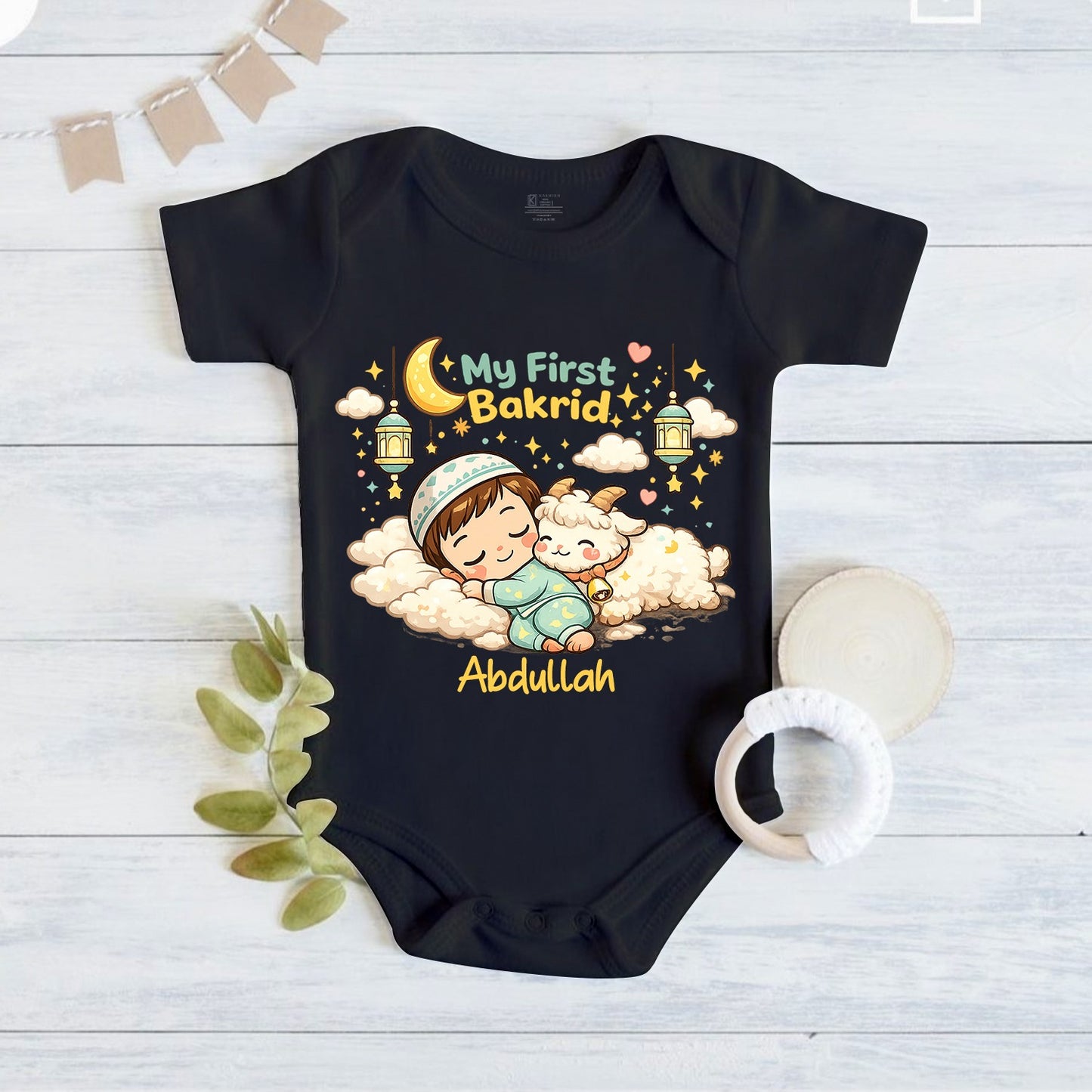 Newborn & Baby Clothing | My First Bakrid Black Dress With Personalized Baby Boy Name | Soft Cotton