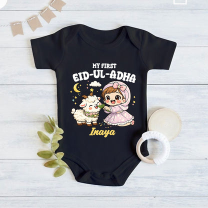 Newborn & Baby Clothing | My First Eid-UL-Adha Bakrid  Dress With Personalized Baby Girl Name | Soft Black Cotton