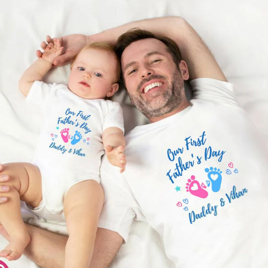 New Born & Baby Clothing | Our First Father's Day Together With Footprints Design | Soft T-shirt