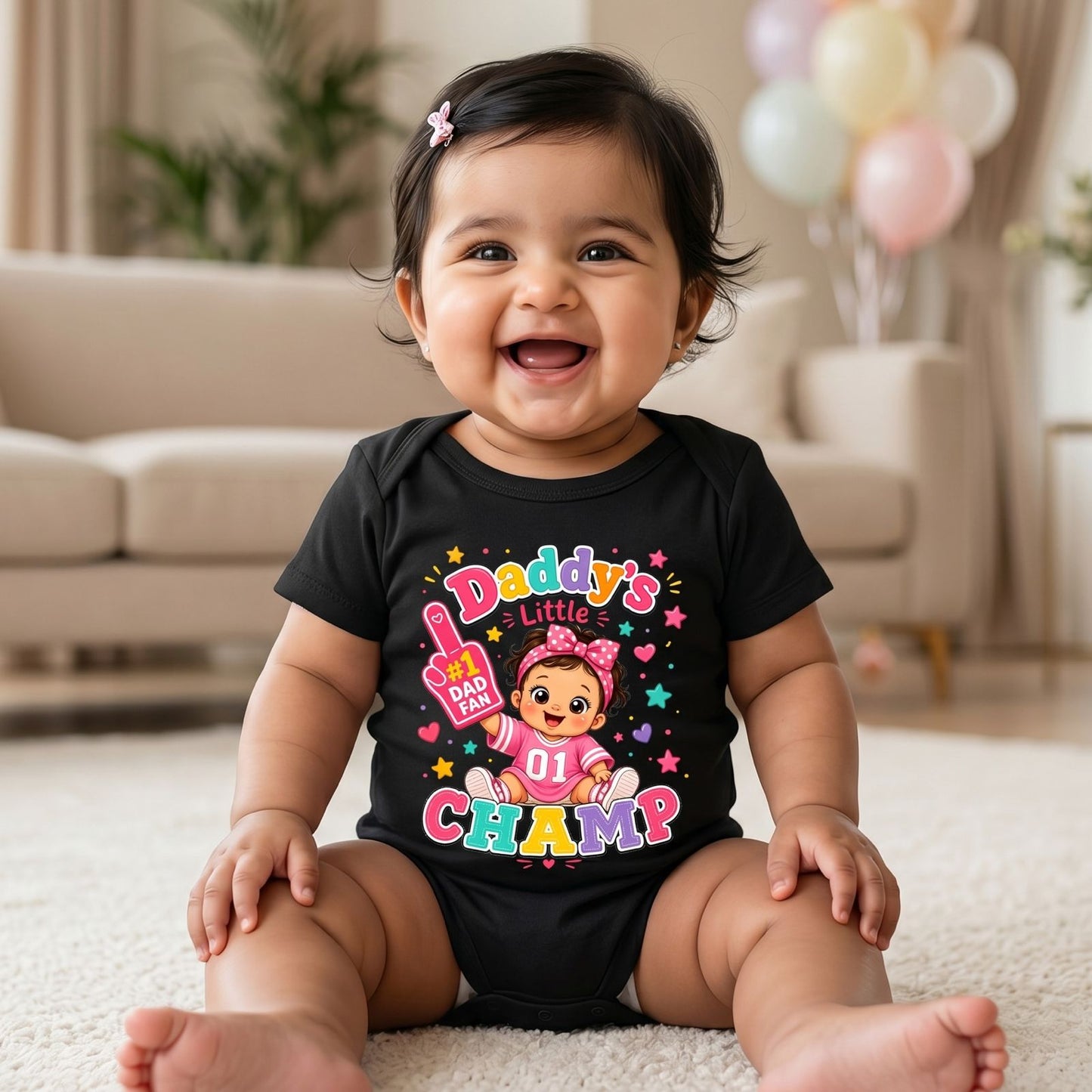 New Born & Baby Clothing | Daddy's Little Champ Black Bodysuit | Soft Cotton