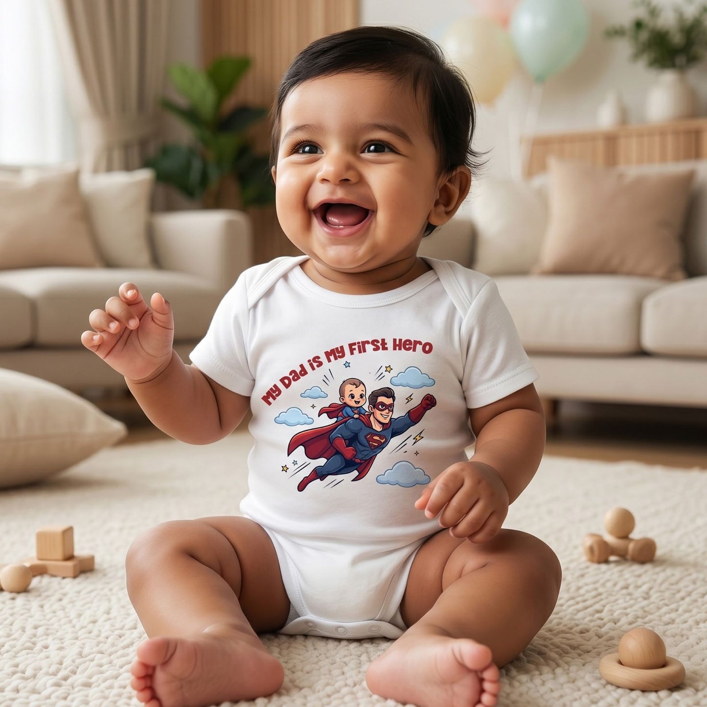 New Born & Baby Clothing | My Dad Is My First Hero White Bodysuit | Soft Cotton