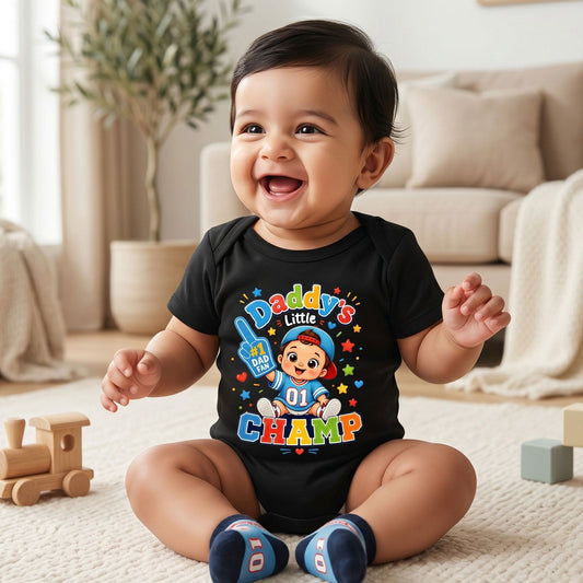 New Born & Baby Clothing | Daddy's Little Champ Black Bodysuit | Soft Cotton