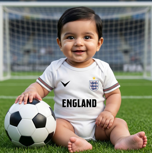 New Born & Baby clothing | England Football Fan Baby Romper with Customized Baby Name Printed | Soft Cotton