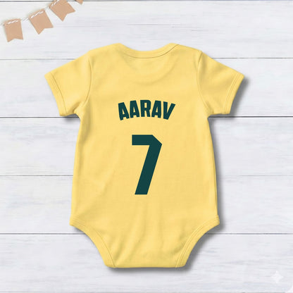 New Born & Baby clothing | Brasil Football Fan Baby Romper with Customized Baby Name Printed | Soft Yellow Cotton